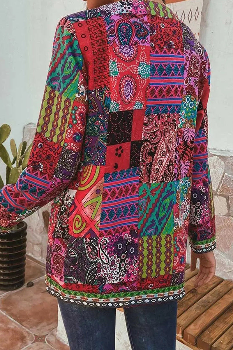 Print Printing O Neck Outerwear(3 Colors)