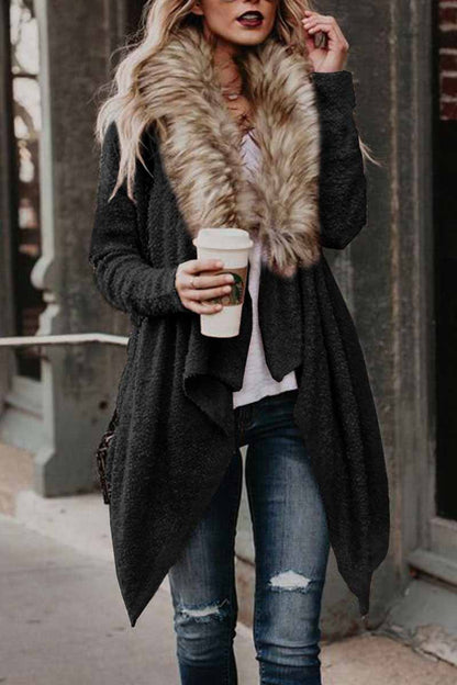 Fur Collar Cardigan Plush Trench Coat