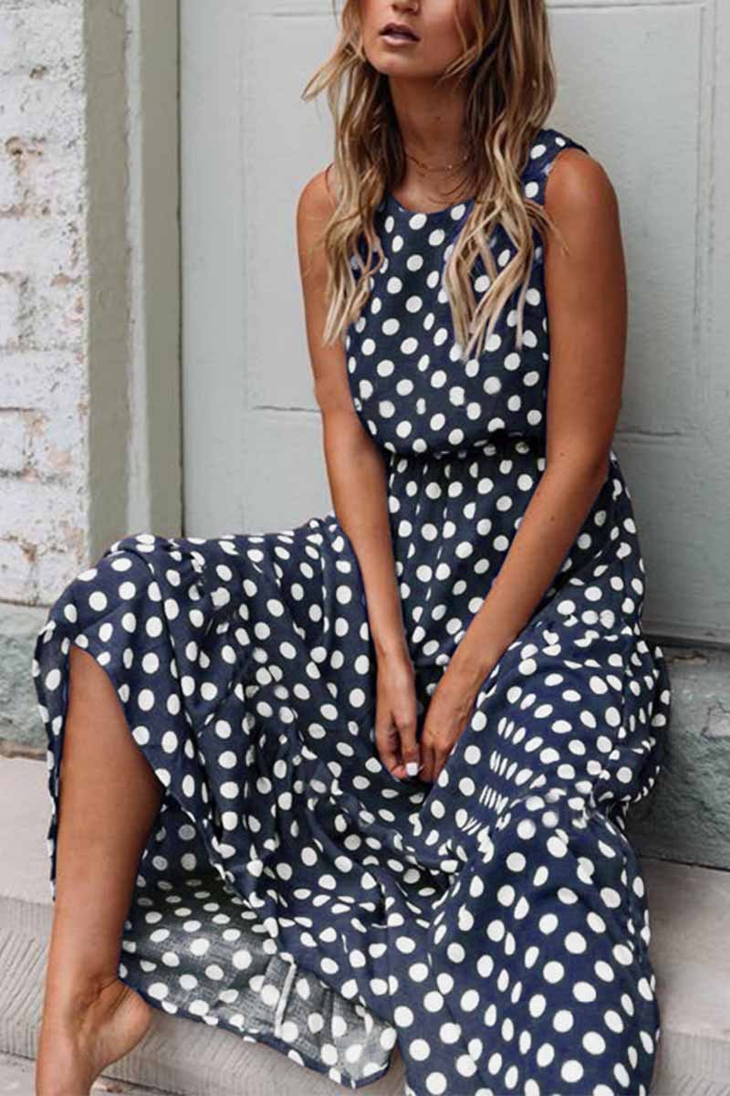 Polka Dot Round Neck Dress（5 colors）