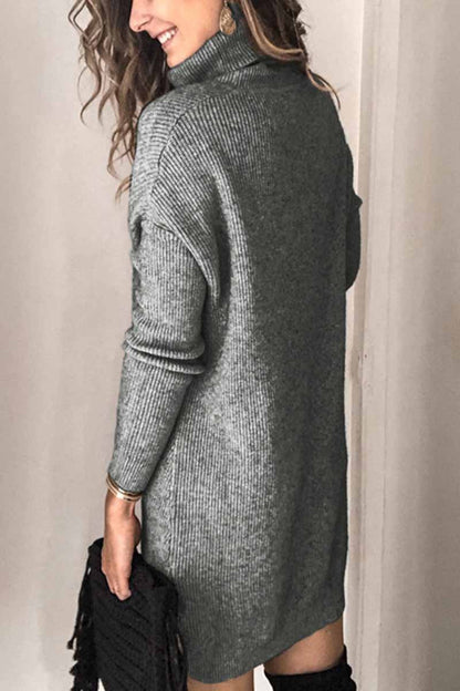 Casual Turtleneck Midi Dress