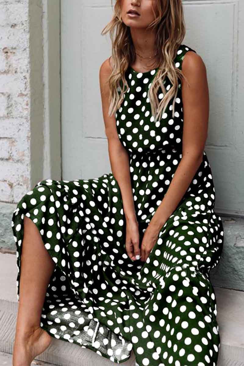 Polka Dot Round Neck Dress（5 colors）