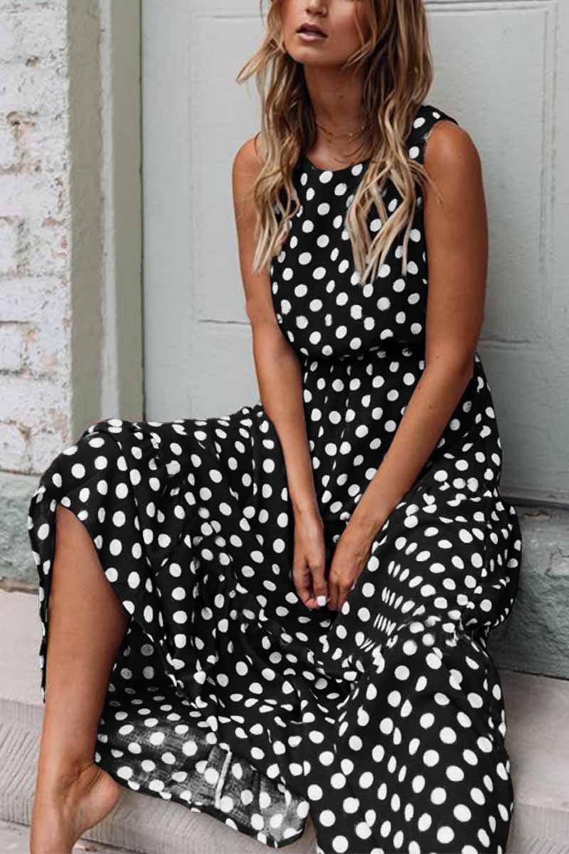 Polka Dot Round Neck Dress（5 colors）