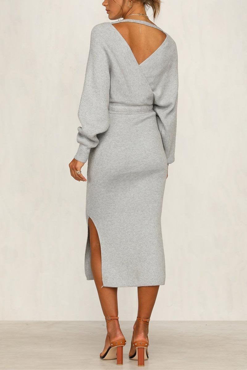 V Neck Backless Sweater Dress(5 Colors)